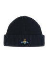 ORB Embroidered Logo Ribbed Knit Beanie Black - VIVIENNE WESTWOOD - BALAAN 1