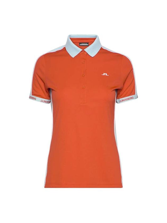 Demi Short Sleeve Polo Shirt Tangerine Tango - J.LINDEBERG - BALAAN 1