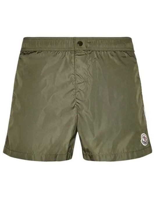 Logo patch striped swim shorts khaki men’s pants 2C00006 53326 833 - MONCLER - BALAAN 1