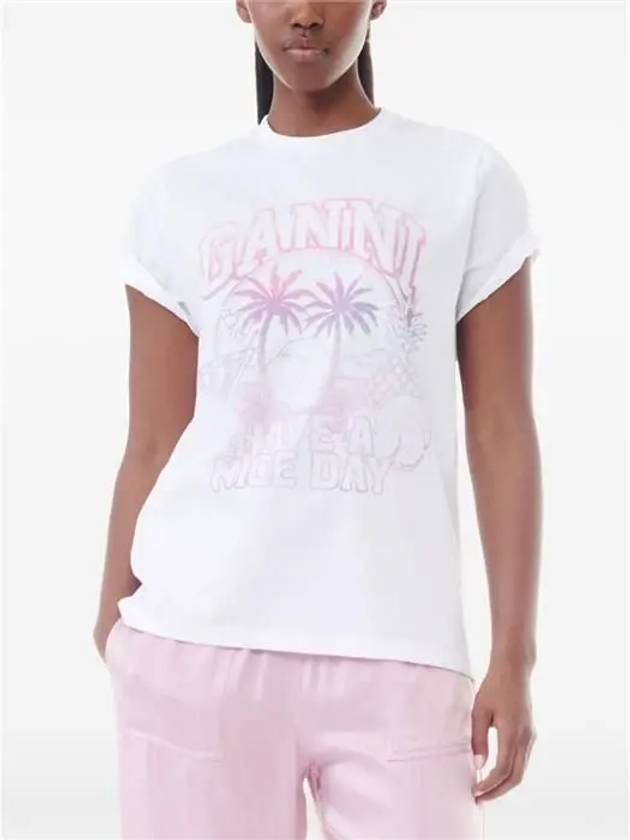 Logo Print Short Sleeve T-Shirt White - GANNI - BALAAN 3