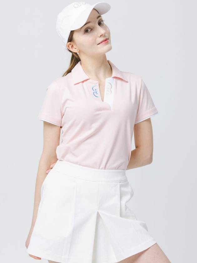 Golf Open Neck Shirt Collar Light Pink Short Sleeve T-Shirt DO3222TS03 - DOYOUKNOWMC GOLF WEAR - BALAAN 3