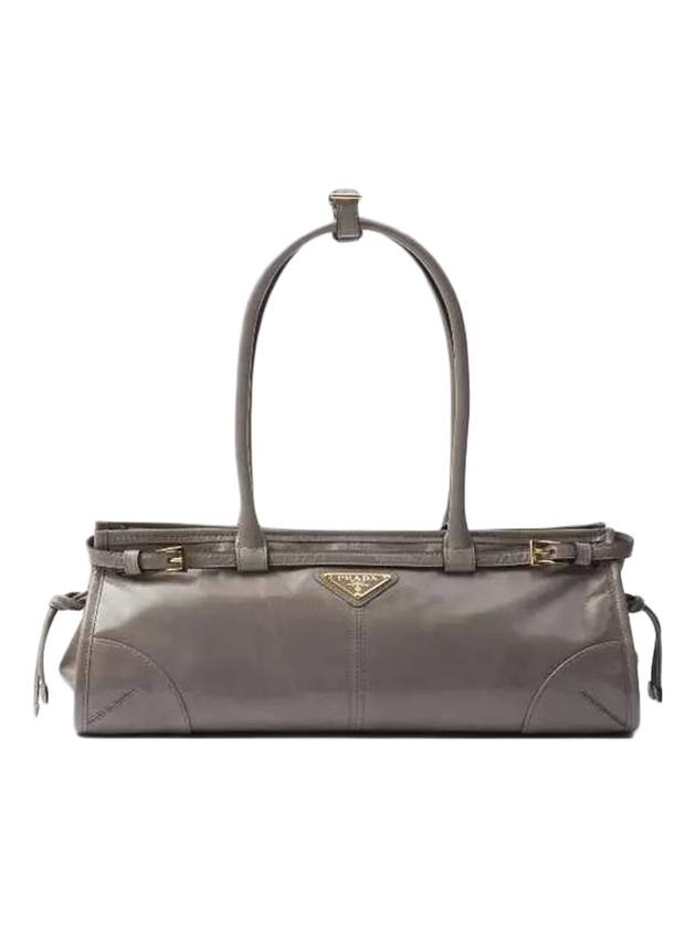 Medium Leather Tote Shoulder Bag Pewter - PRADA - BALAAN 1