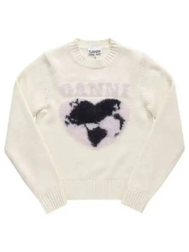 Heart Intarsia Knit Top Egret - GANNI - BALAAN 2