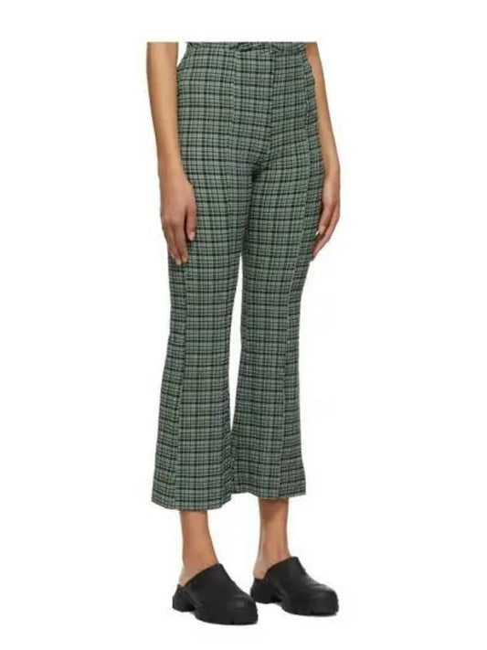 Women s Seersucker Check Crop Pants Green F6894 - GANNI - BALAAN 1