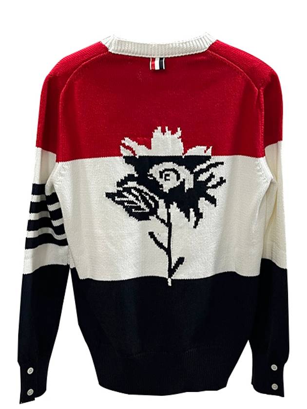 4 Bar Flower Icon V-Neck Knit Top - THOM BROWNE - BALAAN 4