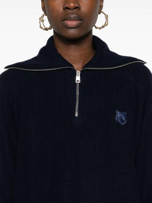 Bold Fox Head Patch Half Zip Knit Top Ink Blue - MAISON KITSUNE - BALAAN 3