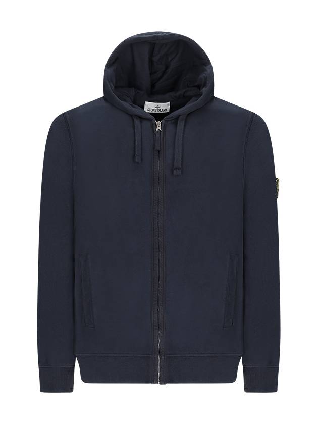 Logo Cotton Zip-Up Hoodie Navy - STONE ISLAND - BALAAN 2