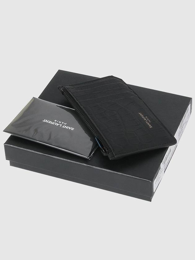 Real Crocodile Leather Card Wallet Black - SAINT LAURENT - BALAAN 7