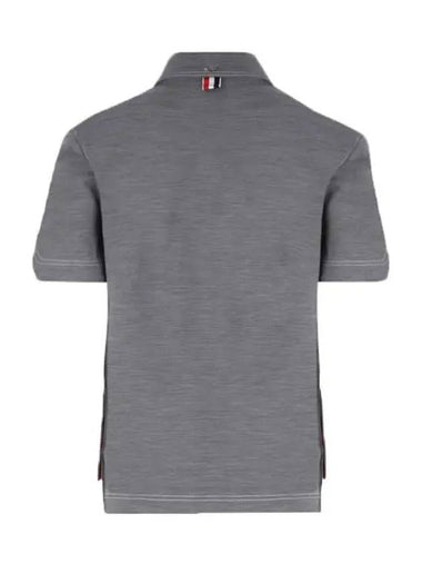 Women's Wool Tech Milano Contrast Stitch Short Sleeve Polo Shirt Medium Gray - THOM BROWNE - BALAAN 3