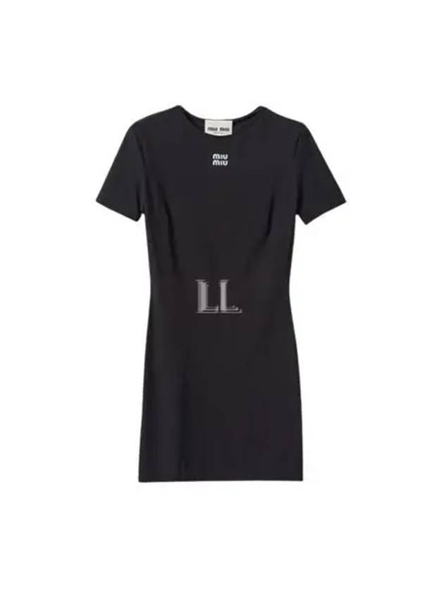 Logo Stretch Jersey Short Dress Black - MIU MIU - BALAAN 2