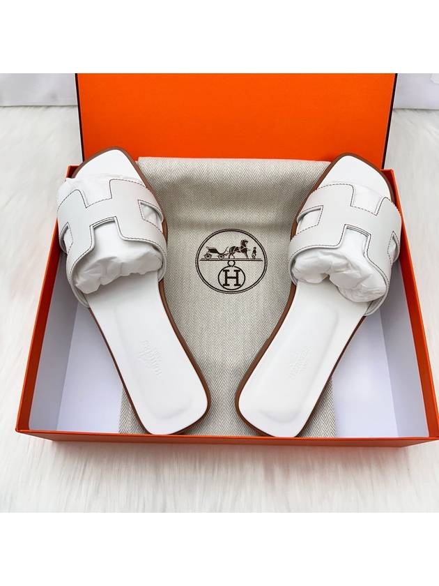 24 Years Women s Oran Sandals White Leather 37 5 Slippers - HERMES - BALAAN 6