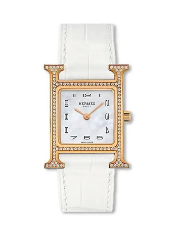 H Hour Bezel Diamond Rose Gold Matte Blanc U W053087WW00 - HERMES - BALAAN 1