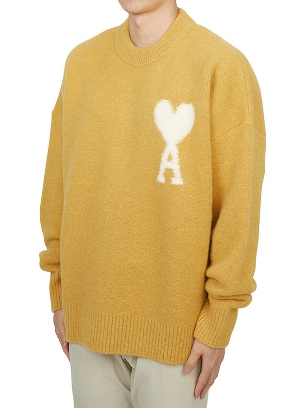 Intarsia Logo Crew Neck Knit Top Mustard - AMI - BALAAN 3