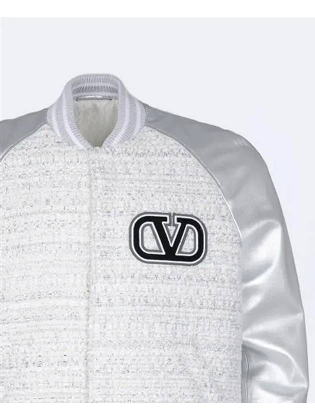 V Logo Tweed Bomber Jacket Silver - VALENTINO - BALAAN 4