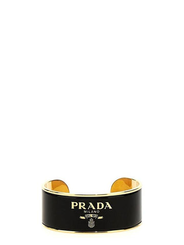 Enamel Metal Cuff Bracelet Gold Black - PRADA - BALAAN 1