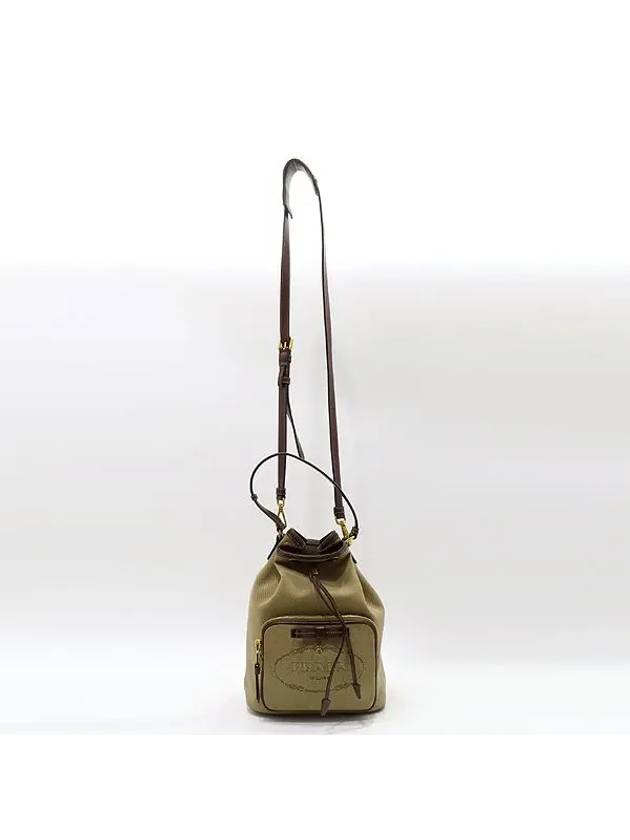 1BH097 Brown fabric ribbon decoration one pocket bucket tote bag shoulder strap 2WAY - PRADA - BALAAN 4