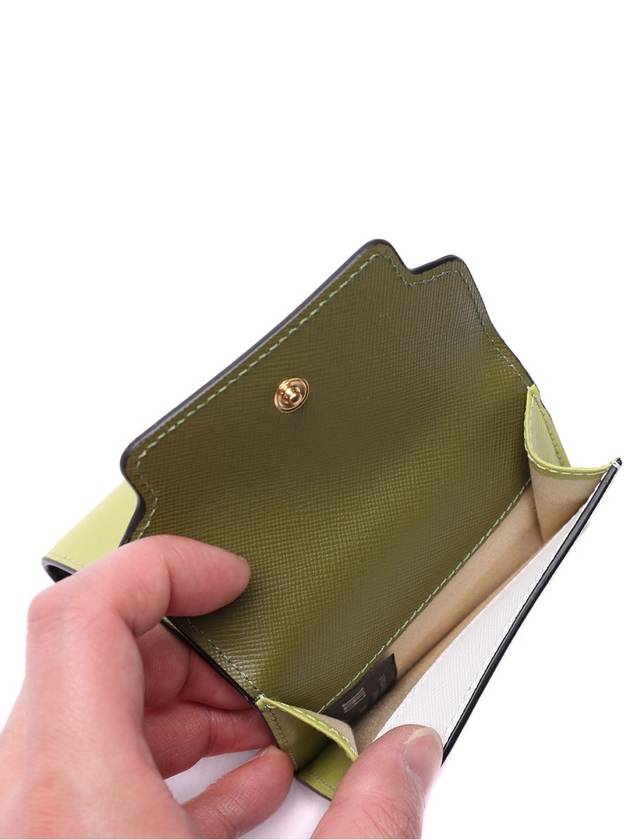 Saffiano Color Block Tri-Fold Half Wallet Green - MARNI - BALAAN 7