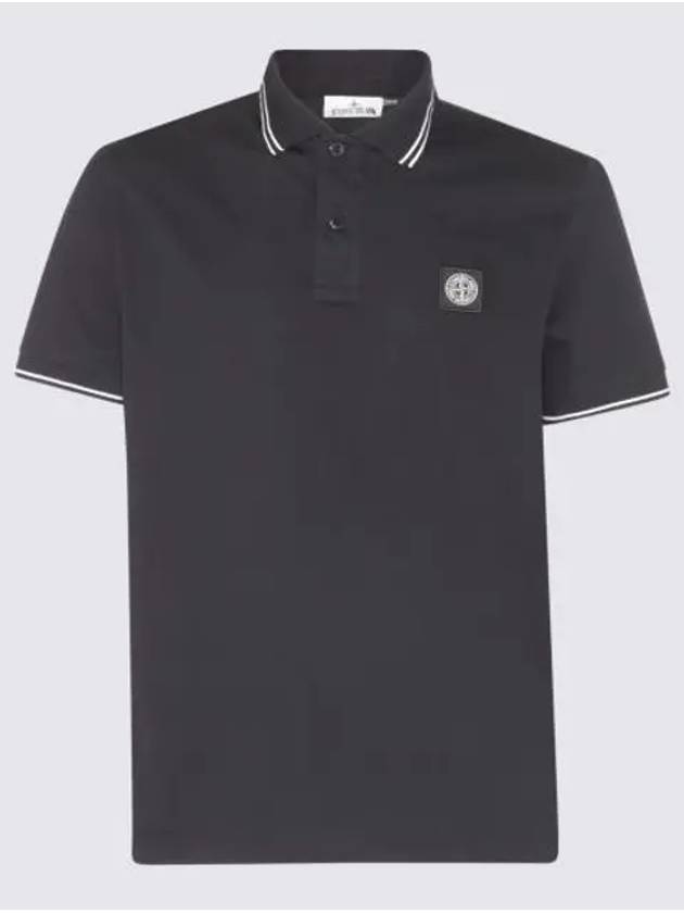 Stretch Cotton Pique Short Sleeve Polo Shirt Black - STONE ISLAND - BALAAN 2