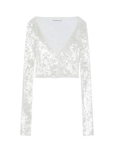 Ribbed sequin crop cardigan white 270842 - ALEXANDER WANG - BALAAN 1