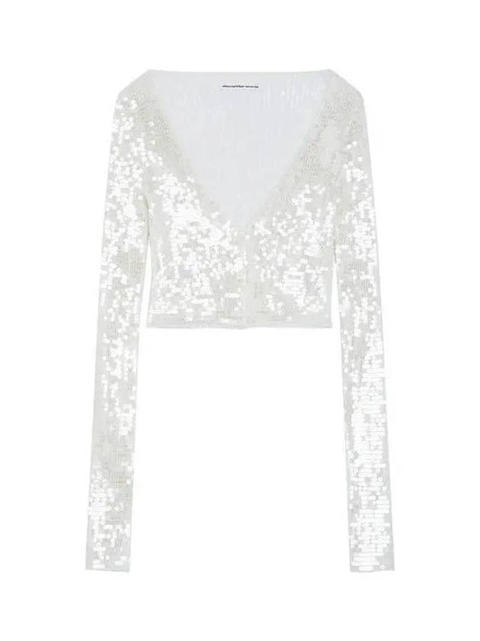 Ribbed sequin crop cardigan white 271838 - ALEXANDER WANG - BALAAN 1