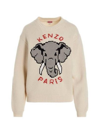 Pixel Elephant Wool Knit Top Off White - KENZO - BALAAN 2