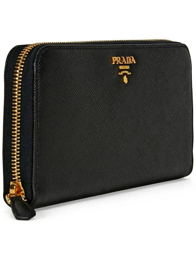 Saffiano Leather Zipper Long Wallet Black - PRADA - BALAAN 4