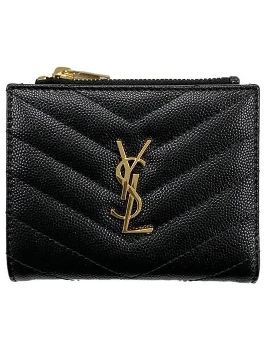 Cassandre Matelasse Grain De Poudre Embossed Leather Half Wallet Black - SAINT LAURENT - BALAAN 2