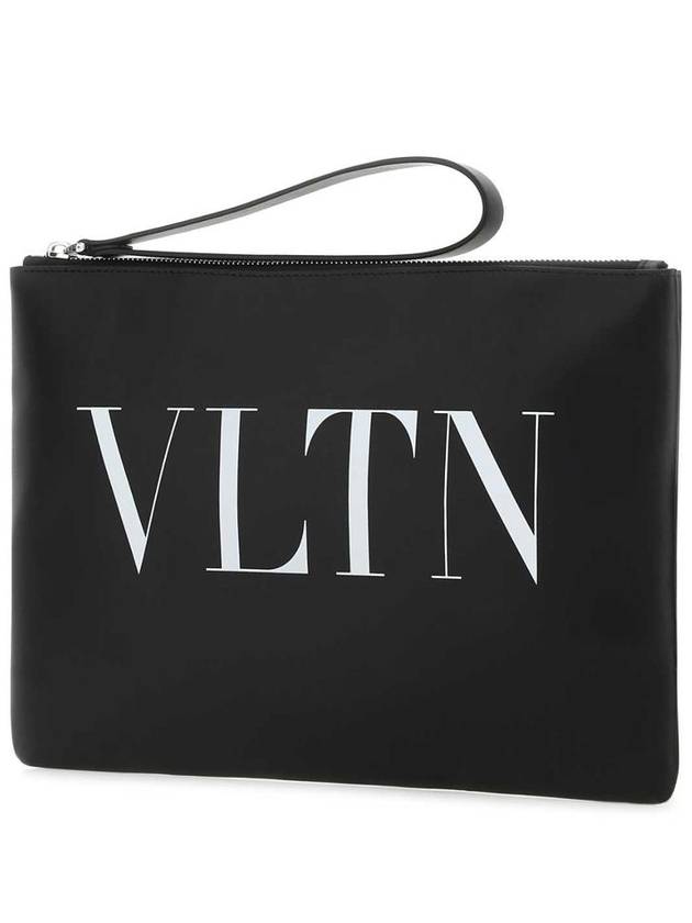 Logo Print Zipper Clutch Bag Black - VALENTINO - BALAAN 3