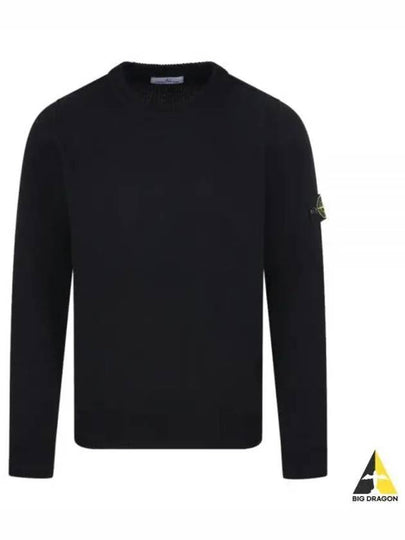 Logo Patch Crew Neck Wool Knit Top Black - STONE ISLAND - BALAAN 2