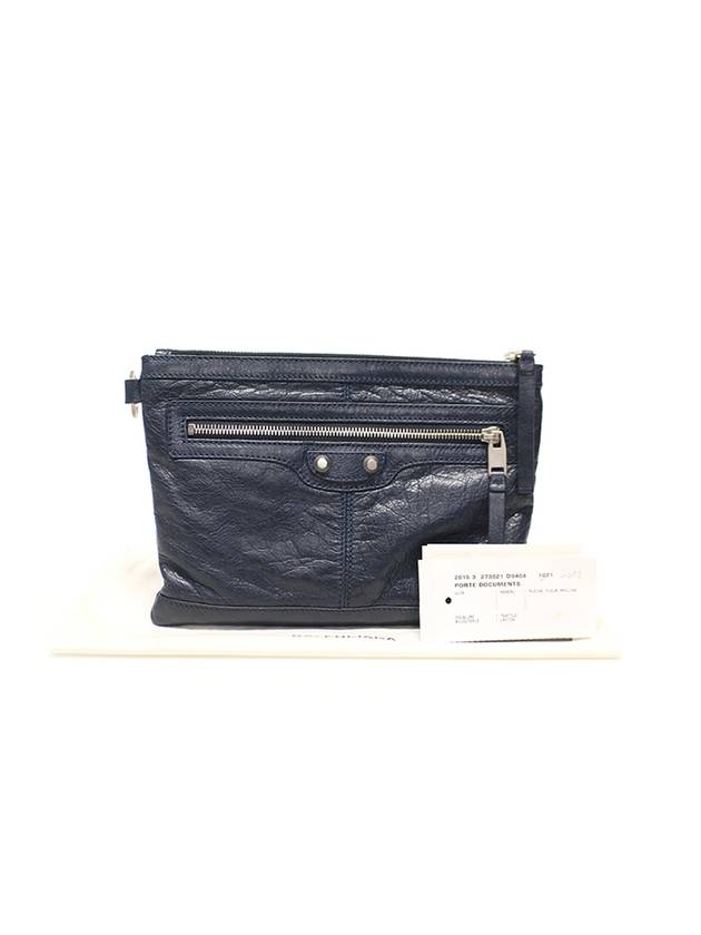 Women s Balenciaga 273021 Navy Lambskin Motor Document Small Clip Clutch gt Pouch Gangbuk used luxury goods - BALENCIAGA - BALAAN 3