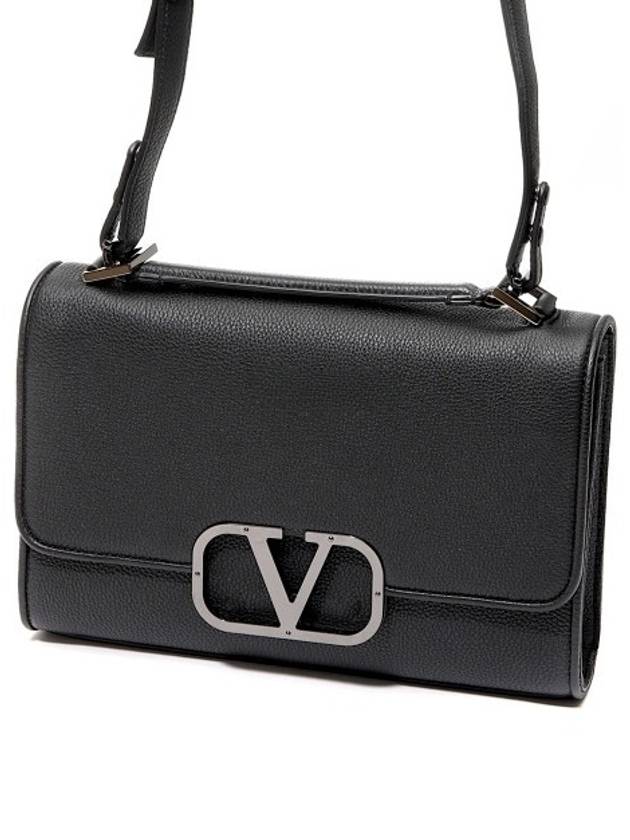 V Logo Leather Shoulder Bag Black - VALENTINO - BALAAN 3