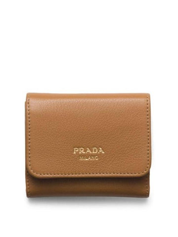 Small Leather Wallet Caramel - PRADA - BALAAN 1