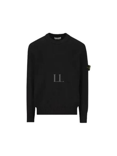 Round Neck Wappen Organic Knit Top Black - STONE ISLAND - BALAAN 2