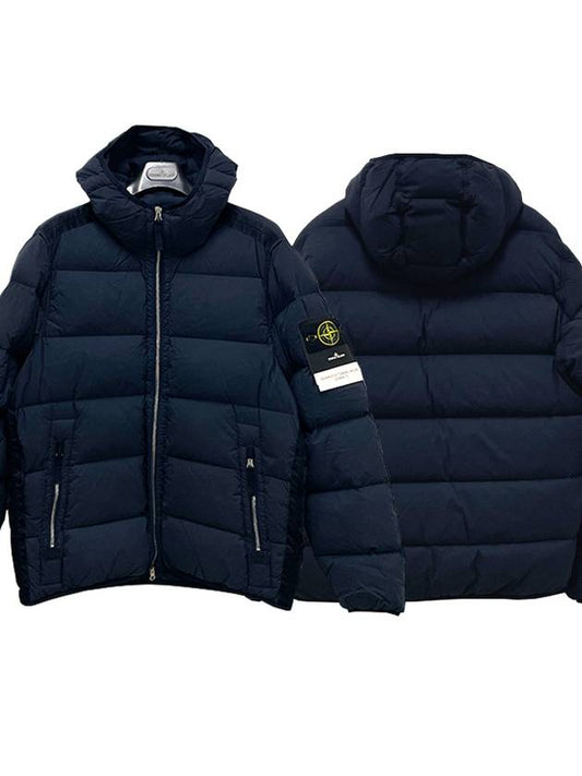 Seamless Logo Nylon Hooded Down Jacket Navy - STONE ISLAND - BALAAN 2