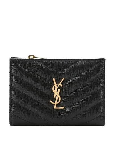 Grain Leather Quilted Stitch Card Wallet Black - SAINT LAURENT - BALAAN 2