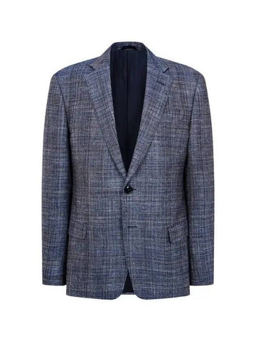 Men s Check Pattern Tweed Single Jacket Dark Blue - GIORGIO ARMANI - BALAAN 1