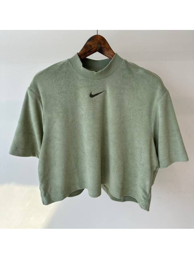 Cropped Terry Sweatshirt DV7833 386 Olive WOMENS M L Asian Fit - NIKE - BALAAN 1