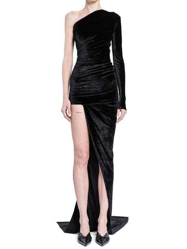 One Shoulder Velvet Long Dress Black - BALENCIAGA - BALAAN 2