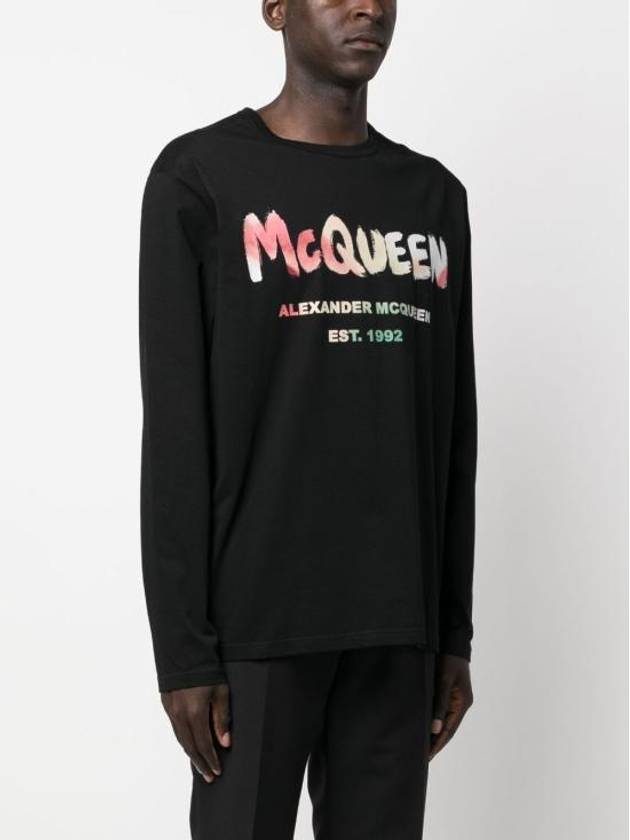 Graffiti Logo Print Crew Neck Sweatshirt Black - ALEXANDER MCQUEEN - BALAAN 4