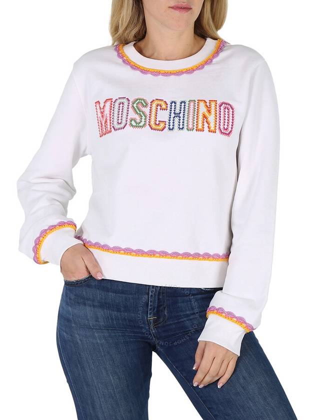 Moschino Fantasy Print White Crochet Details Cotton Sweatshirt, Brand Size 36 (US Size 2) - MOSCHINO - BALAAN 1