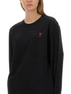 Chain Stitch Heart Logo Long Sleeve T-Shirt Black - AMI - BALAAN 5