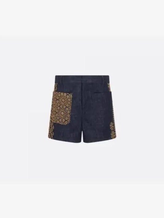 Flower Embroidered Cotton Denim Shorts Blue - DIOR - BALAAN 2