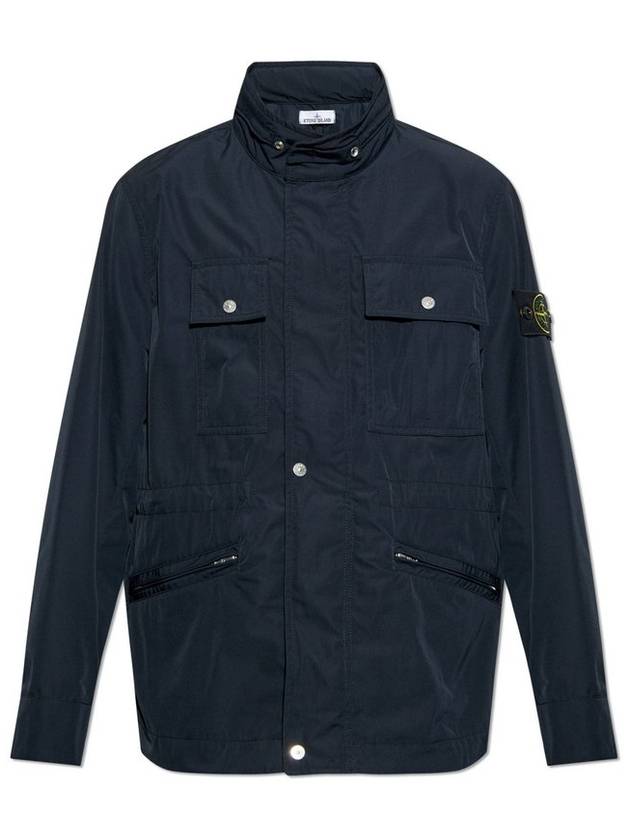 Compass Badge Micro Twill Zip-Up Jacket Navy - STONE ISLAND - BALAAN 1