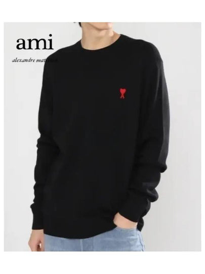 Heart Logo Patch Knit Top Black - AMI - BALAAN 2