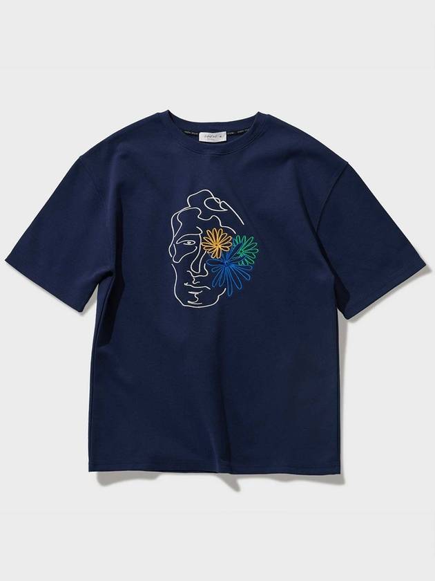 Face flower embroidery short sleeve t shirt navy - FFEFF STUDIO - BALAAN 2