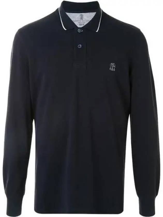 Logo Long Sleeve Polo Shirt Dark Navy - BRUNELLO CUCINELLI - BALAAN 2