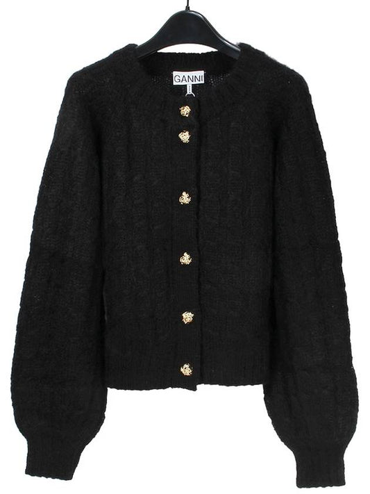 Women's Button Knit Cardigan Black - GANNI - BALAAN.