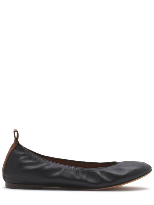 Embossed Logo Ballerina Leather Flat Black - LANVIN - BALAAN 2