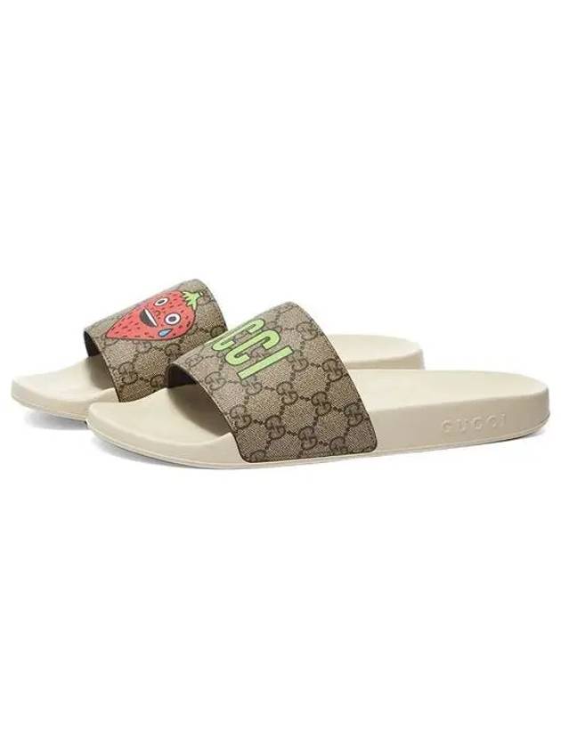 Strawberry Logo Slippers Beige - GUCCI - BALAAN 2