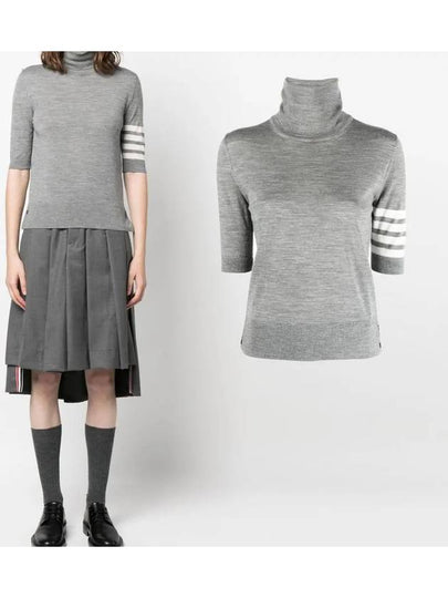 Fine Merino 4 Bar Relaxed Short Sleeve Turtleneck Grey - THOM BROWNE - BALAAN 2